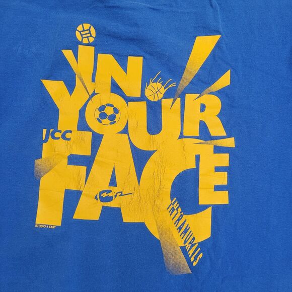 Vintage 90s Fruit-of-The-Loom Shirt XL 23x27 Blue Slogan - Picture 15 of 16